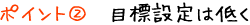 ポイント2：目標設定は低く